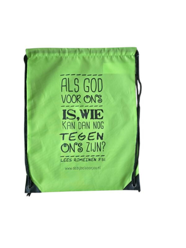 Heldergroene Nylon Trekkoordtas met Inspirerende Boodschap